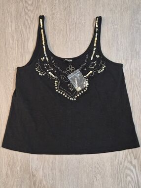 Express Black Tank Top with Gold Sequin Neckline - Size S/P - New With Tags